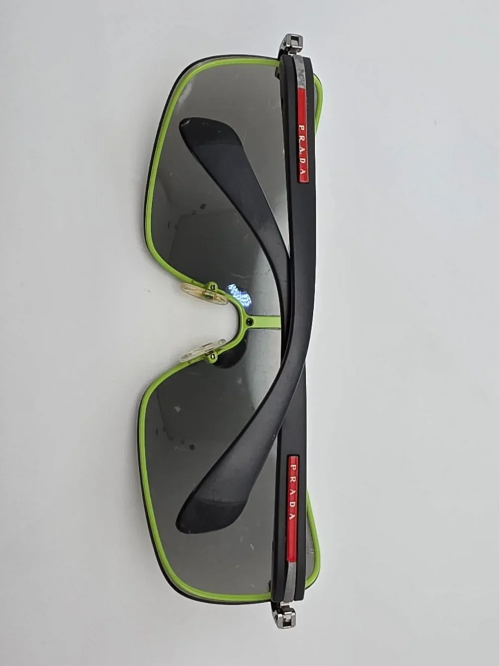 Prada SPS 55O OAW-1I2 Linea Rossa Grey Frame Silver Mirror Shield Sunglasses